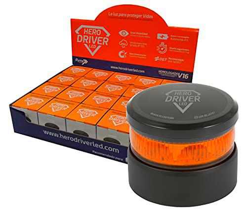 Hero Driver LED Luz Emergencia V16 Batería Litio Recargable Baliza Señalización DGT Homologada