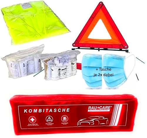 Kit de primeros auxilios rojo, primeros auxilios según DIN 13164 + triángulo de advertencia ECE + chaleco de advertencia ES