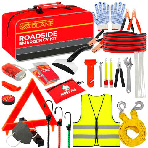 GADLANE Kit Emergencia Coche - Kit de Emergencia Extra Grande para Coche en Carretera con Botiquín de Primeros Auxilios Nuevo Kit de Coche para Conductor con Estuche de Almacenamiento